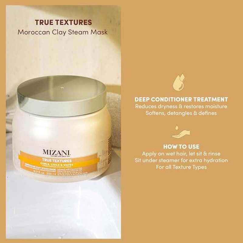 Mizani True Textures Moroccan Clay Steam Mask - Deeply Nourishing Coconut Oil Treatment for Curly Hair