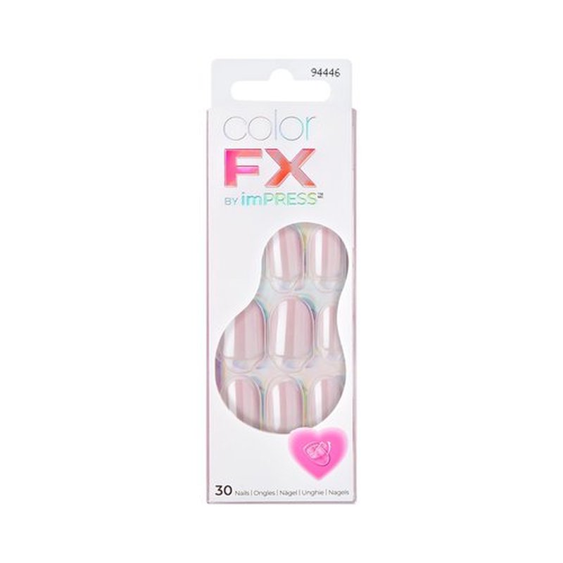KISS colorFX by imPRESS Valentine’s Day Press On Nails, 'Adorable', Pink Short Oval, IMPROVED adhesive, Up to 10-Day Hold, Nail Kit Includes 30 Fake Nails, Prep Pad, Manicure Stick, Mini Nail File