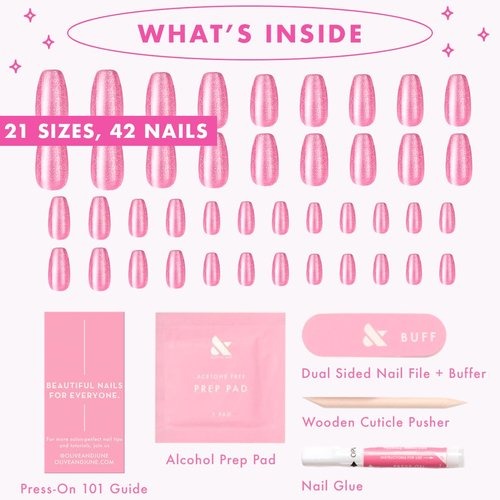 Olive & June Press-On Nails - Maximalist Instant Mani | 42 Non-Toxic, Long-Lasting Nails | Medium Coffin in Rose Velvet