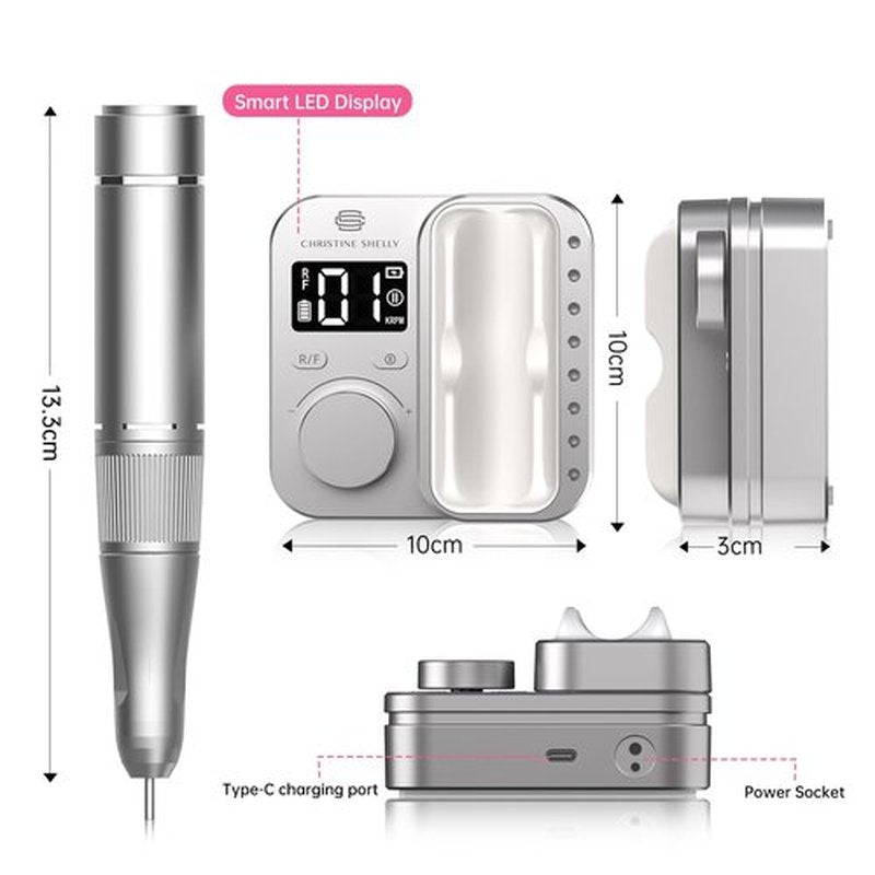 Rechargeable Nail Drill CHRISTINE SHELLY: 35000 PRM Electric Nail File, Professional Efile Nail Drill with Bits Kit for Acrylic Gel Polishing Removing