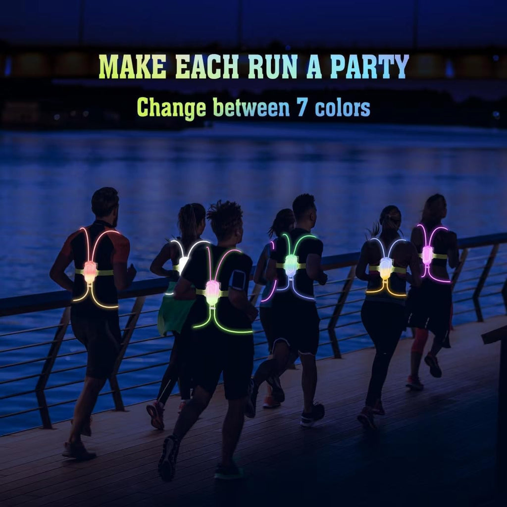 Crlincen LED Reflective Running Vest with Front Light, Running Lights for Runners Light Up Running Vest, Rechargeable & Adjustable Reflective Vest Women & Men(Multiple Colors Constantly Changing)