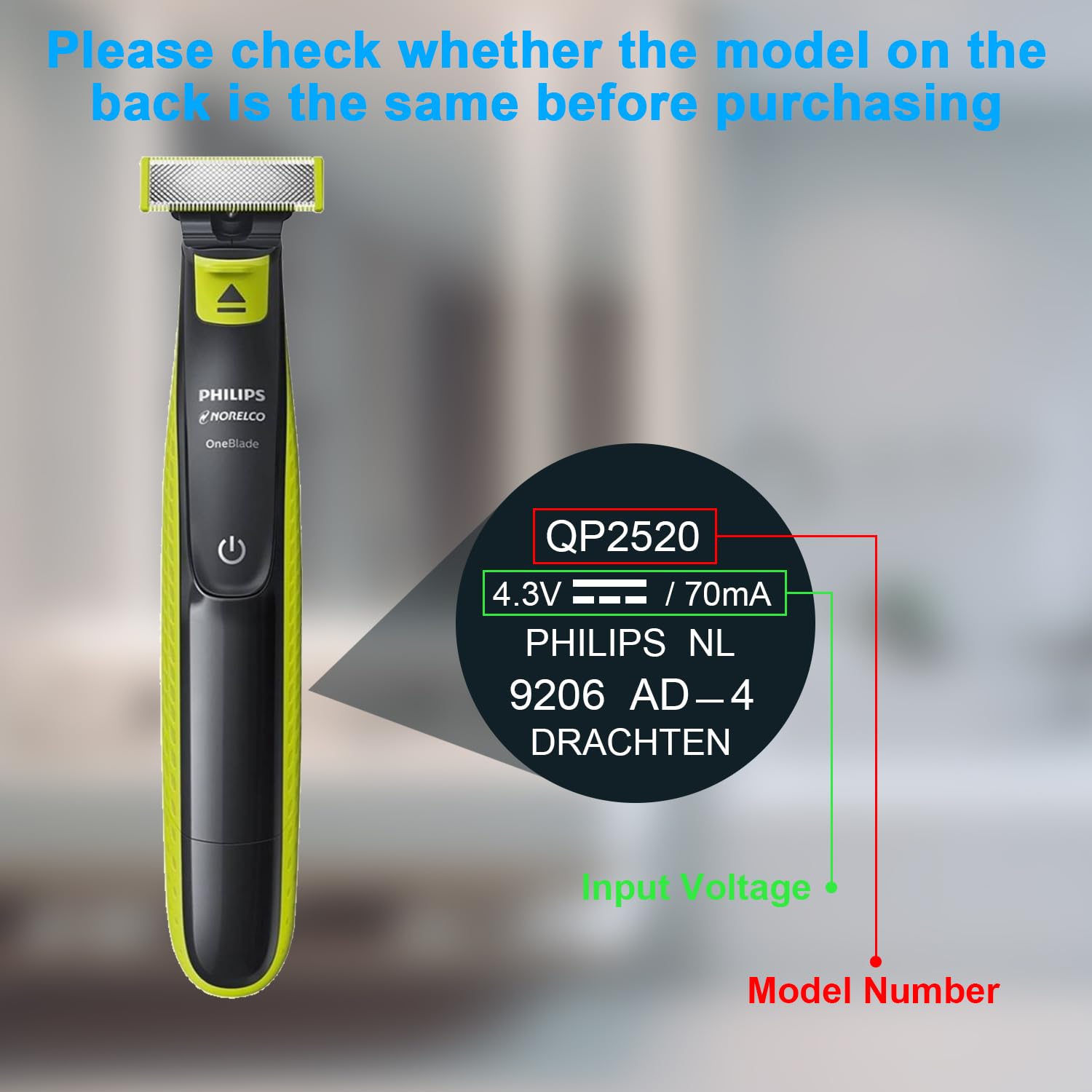 LIANSUM 4.3V Charger Compatible with Philips Norelco One Blade Trimmer QP2520 OneBlade QP2522 QP2515 MG3740 MG3720 QG3330 Hybrid Electric Shaver Power Adapter A00390 Power Cord (Fits QP2520 Only)