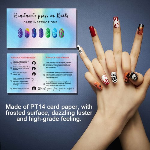 Press-On Nail Application & Aftercare Instructions Cards, DIY Press-On Nail Kit 50 Pack - 2 x 3.5" Business Card Size