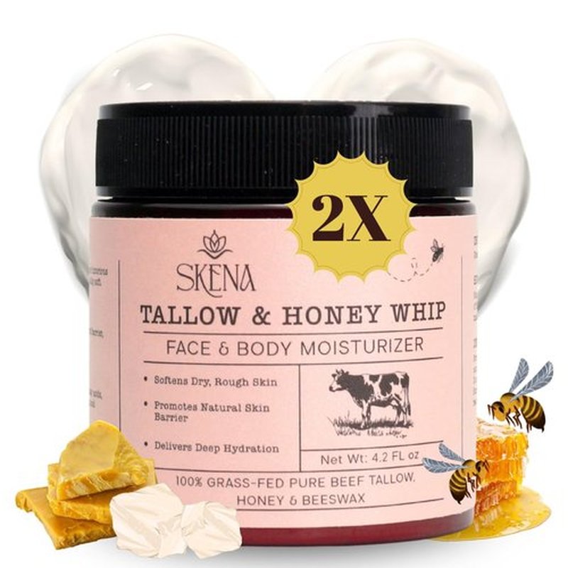 Grass-Fed Beef Tallow Moisturizer with Honey & Beeswax – Whipped Tallow Face Cream for Deep Hydration – Natural Face & Body Balm for Dry, Sensitive Skin – 4.2 oz for Men & Women
