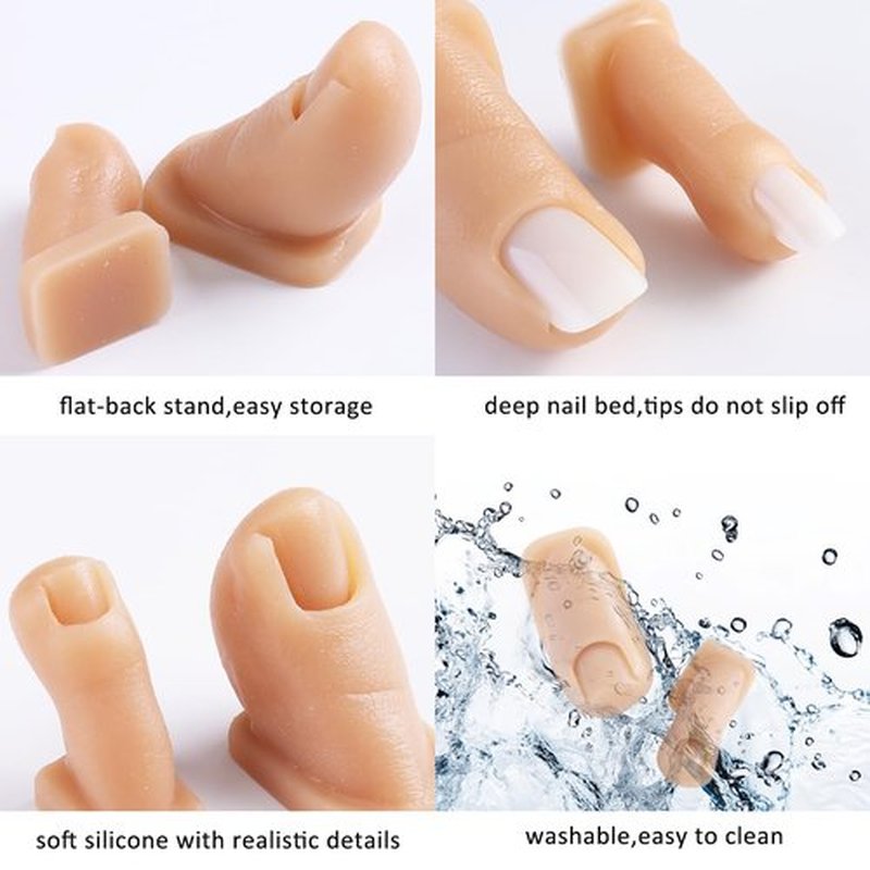 Fcozpjk Silicone Toenail for Nail Art Practice, 2PCS Fake Foot Toenail with Tips Silicone Feet Training Fake Finger Mannequin Pedicure Practice Foot Professional Nail Design Display Tools