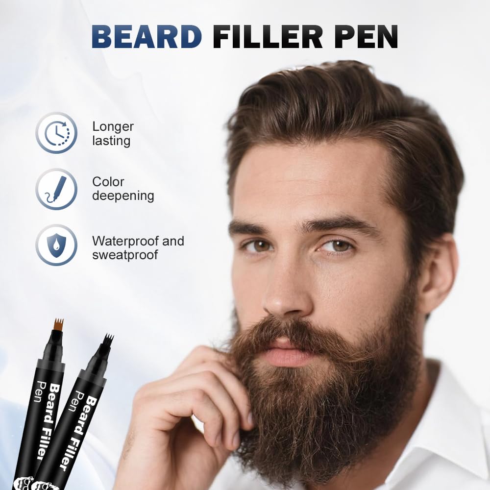 Beard Pen Filler for Men, Waterproof Beard Pencil for Patchy Beard, Natural Looking Beard Marker for Filling Beard and Hairline, Long Lasting Grooming Tool (1, brown)