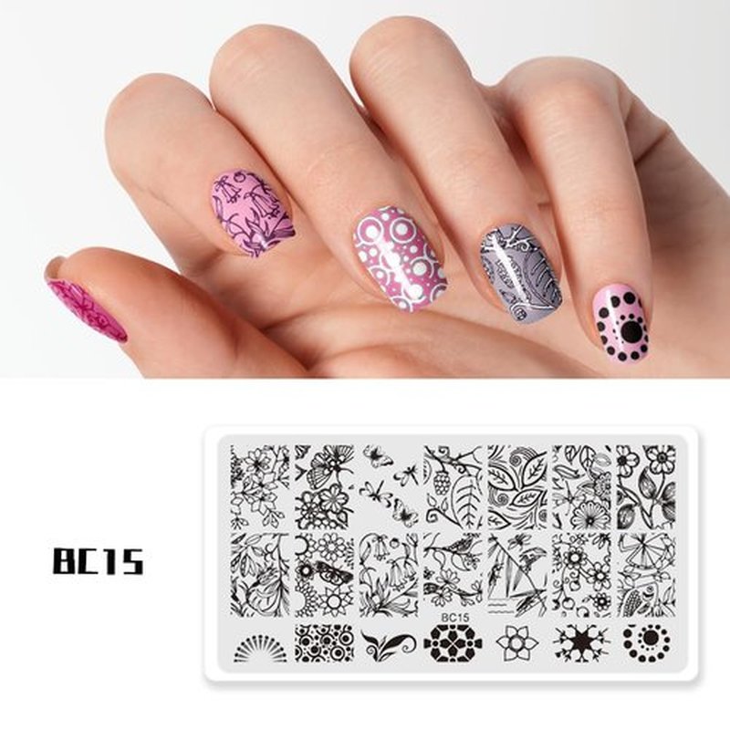 Beauty Leader 10PCS Nail Art Stamping Template Mix Design Image Plates With White Plastic Plate Holder+1 Pcs Square Rubber Stamper DIY Nail Art Image Stamp Plate