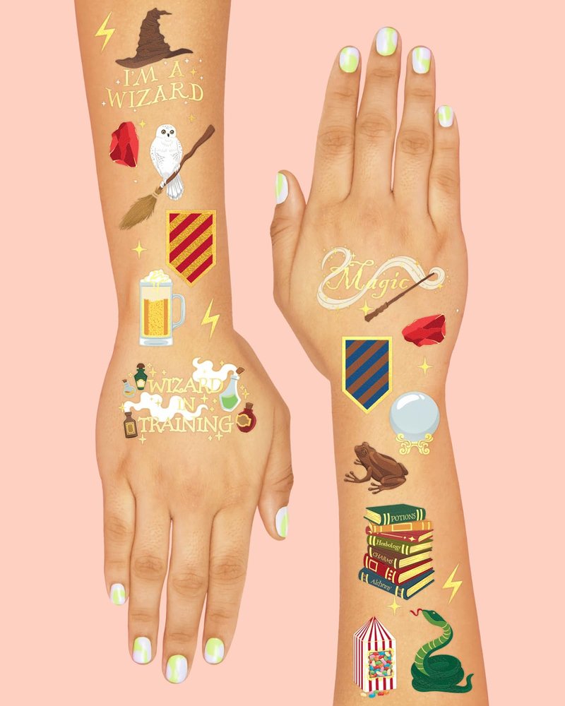 xo, Fetti Wizard Party Temporary Tattoos - 60 Gold Foil Styles | Magical Birthday Decorations, Magic Baby Shower Supplies, Wizardry Theme Favor, Kids Party Accessory
