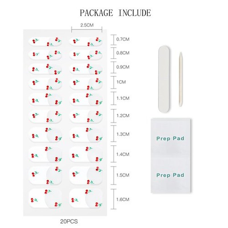 JMEOWIO Gel Nail Stickers Cherry French Tip Semi Cured Gel Nail Strips Wraps UV/LED Nails Art Design Decoration Accessories
