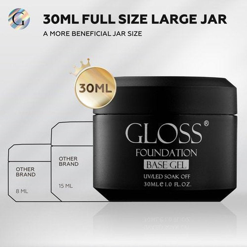 GLOSS Rubber Base Gel Polish | 30ml Professional Rubber Base Coat Gel for Long-Lasting Adhesion, Soak Off UV LED Formula, Ideal for Nail Technicians