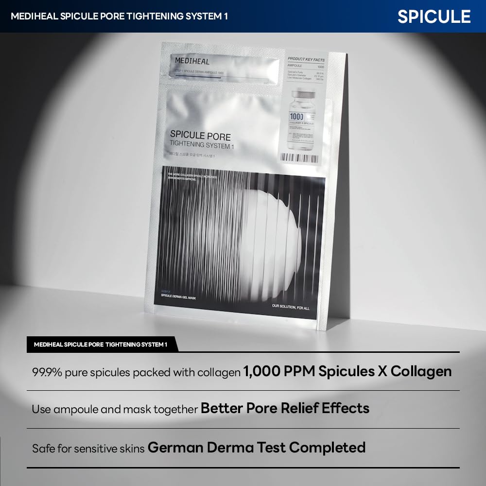 Mediheal Collagen Spicule 1000ppm Intensive Serum – Micro Needle Serum for Pore Care, Soothing & Skin Texture Improvement, 2-Step,Collagen Spicule Ampoule and Gel Mask Set,Skin Booster,4pcs