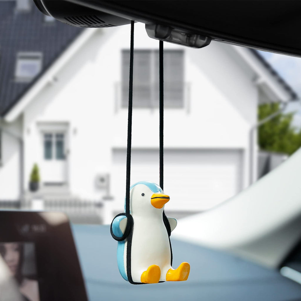 YGMONER Cute Swinging Penguin Car Rear View Mirror Hanging Accessories Funny Car Interior Decor Gifts for Women Men (Penguin)