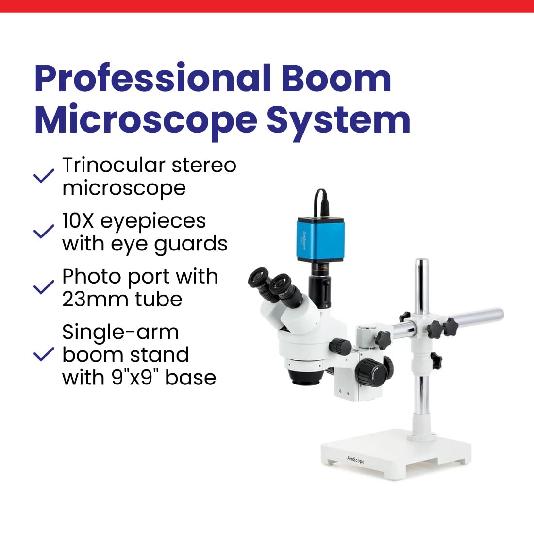 AmScope SM-3T Professional Trinocular Stereo Zoom Microscope, WH10x Eyepieces, 7X-45X Magnification, 0.7X-4.5X Zoom Objective, Ambient Lighting, Single-Arm Boom Stand