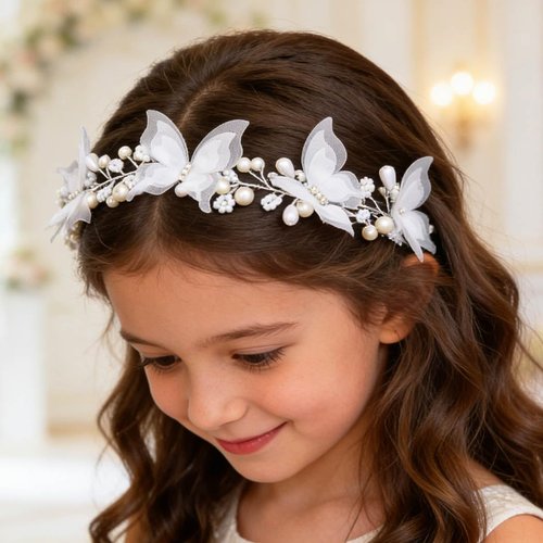 Campsis Butterfly Headband, White First Communion Headpiece for Women and Girls