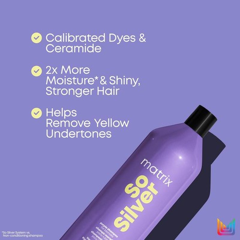 Matrix So Silver Purple Shampoo - Brightens & Tones Color-Treated Hair | Vegan Formula for Blonde & Grey