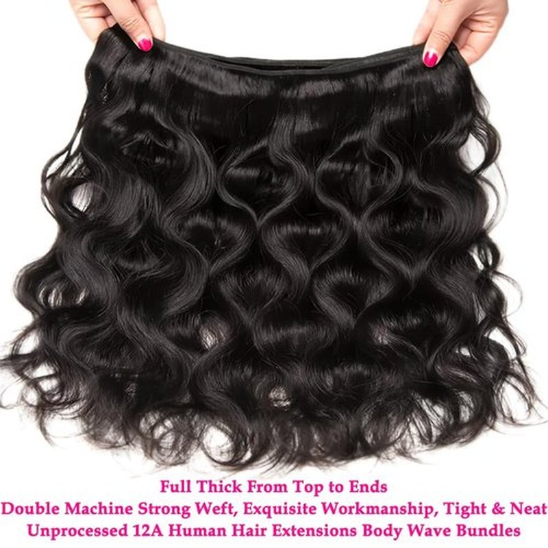12A Human Hair Bundles 400g Body Wave Bundles Human Hair Extensions 12 14 16 18 Inch Brazilian Virgin Body Wave 4 Pieces Deals Unprocessed Brazilian Quick Weave Extensions Natural Black