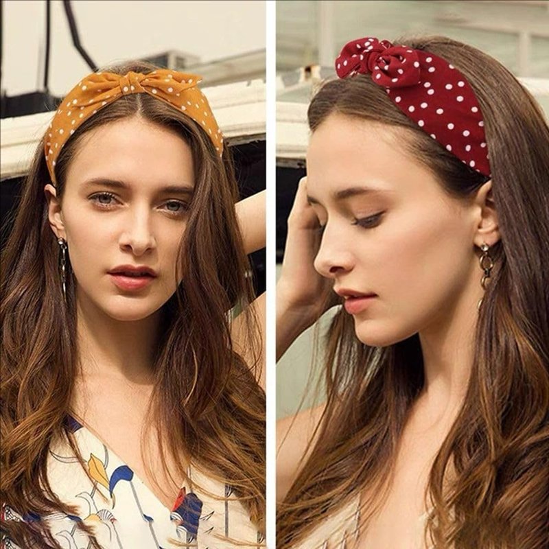 WJYX BOWS 6pcs/set Polka Dot Bow Headbands Vintage Retro Bunny Ears Hair Hoop Wide Knot Style Hairband Fashion and Versatile Hair Accessories for Women Girl