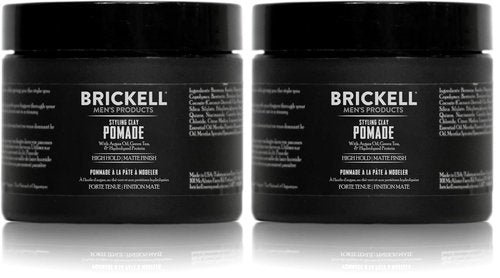 Brickell Men's Products Hair Styling Clay Pomade - Natural & Organic Strong Hold, Matte Finish, 2 Ounces (Pack of 2)