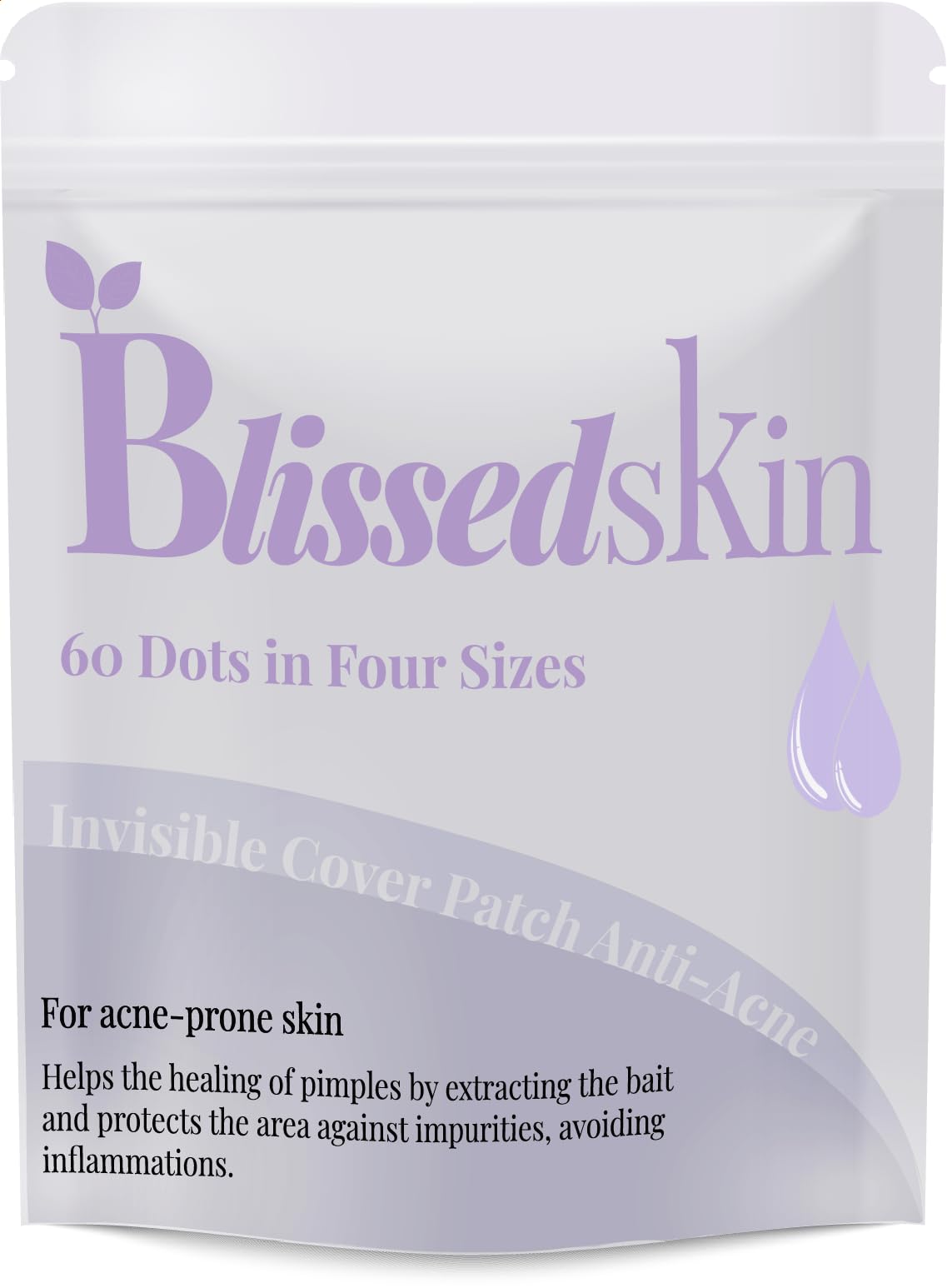 BLISSED SKIN Invisible Pimple Patches for Face - Hydrocolloid Acne Patches with Tea Tree Oil - Gentle, 60 Effective Zit Patches in Four Sizes