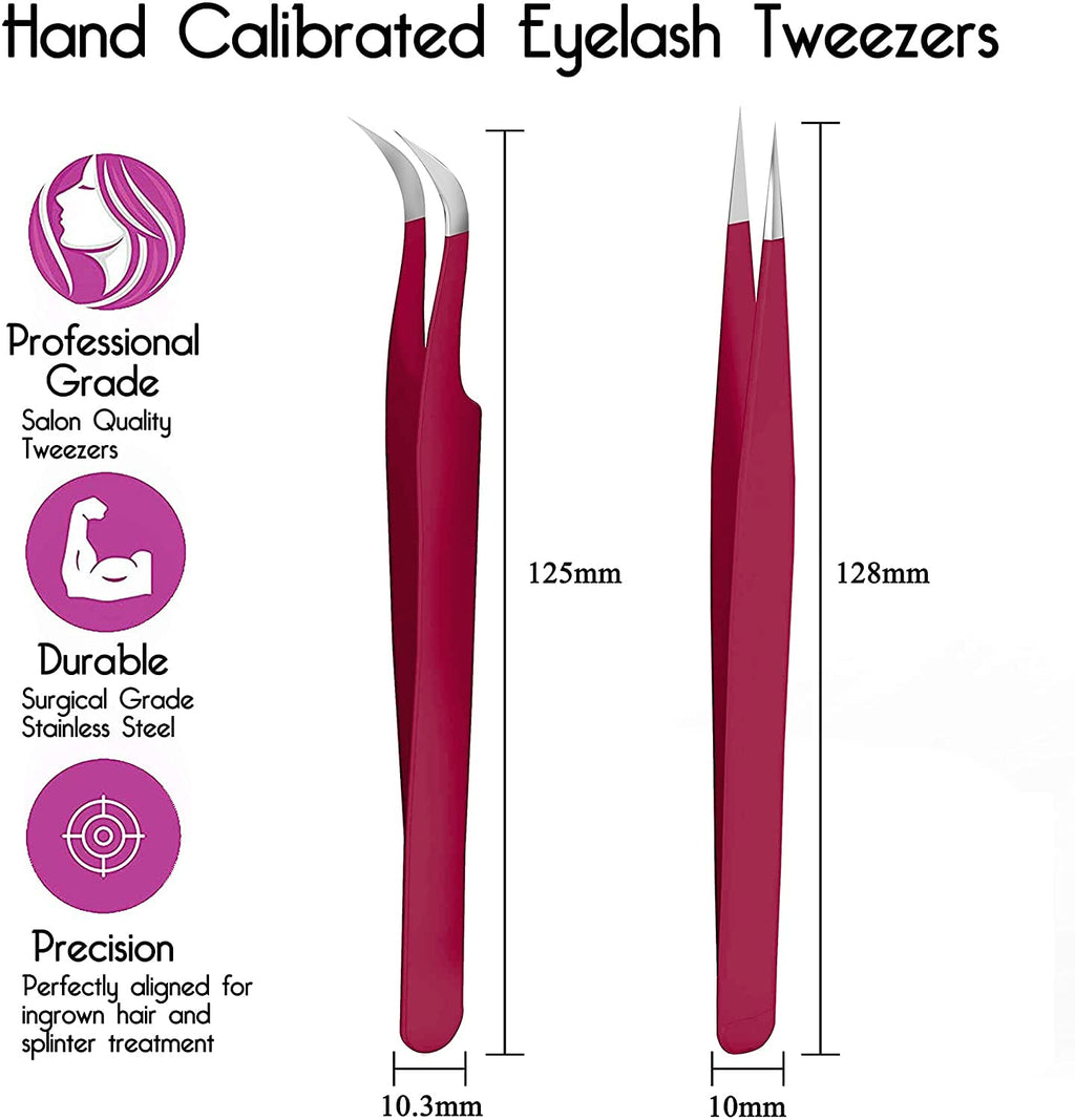 SIVOTE Eyelash Extension Tweezers for Classic & Volume Lashes, 2-Pack, Red