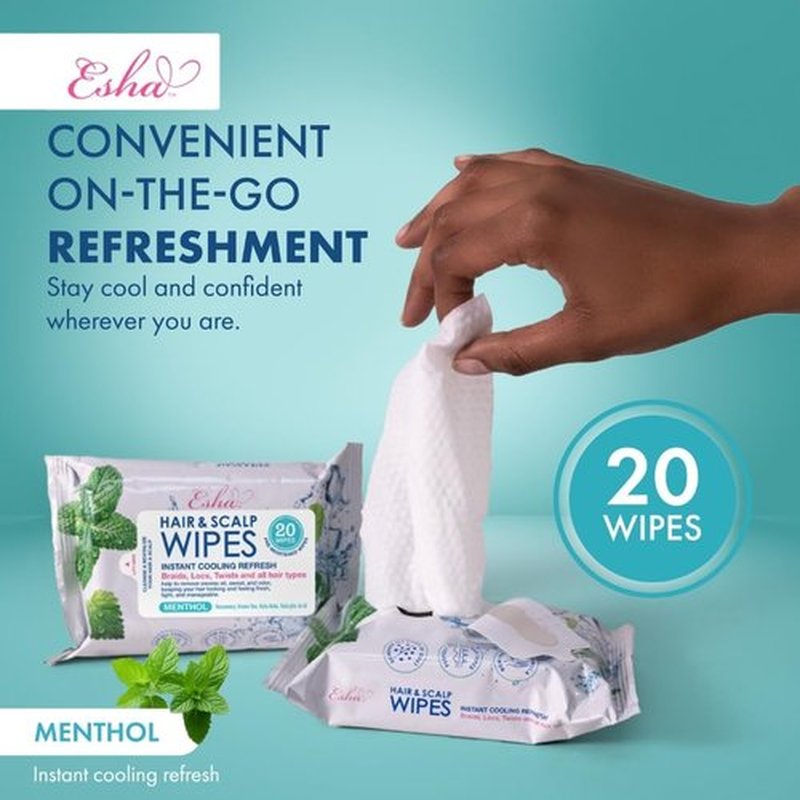 3 Packs, Esha Hair & Scalp Wipes – No-Rinse Waterless Cleansing Wipes for Braids, Wigs & Scalp Care – Removes Sweat, Odor & Product Buildup – Protective Style Essential