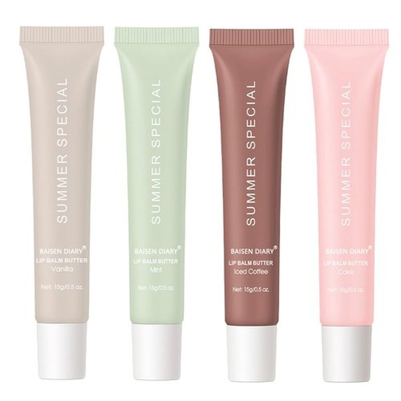 BAISEN DIARY 4 PCS Summer Special Lip Butter Balm - Ultra-Hydrating, Nourishing Lip Care with Natural Ingredients, Shea Butter & Olive Oil, Soothes & Softens Dry Lips (4PCS, 0.5 Fl Oz (Pack of 4))