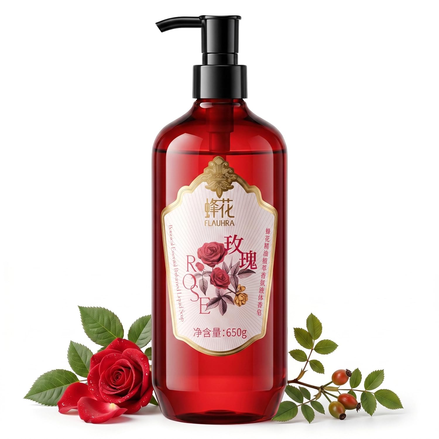 Bee & Flower Moisturizing Body Wash Rose Shower Gel Body Wash Botanical Essential Perfumed Liquid Bath Soap Gentle Cleansing and Moisturizing Dry and Sensitive Skin - 21.9 Fl Oz
