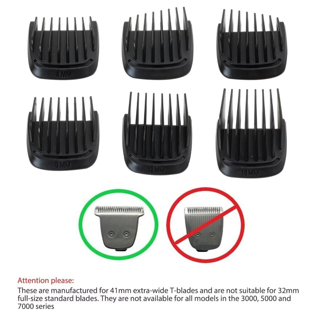 MOKSI Trimmer Replacement 16mm/12mm/9mm/4mm T Blade Haircut Guide Comb Guard Set Fit for Philips Norelco 41mm Extra Wide T Blade
