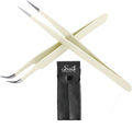 SIVOTE Lash Tweezers for Eyelash Extensions, Hand Calibrated Straight & Curved Tip, Pack of 2, Vanilla