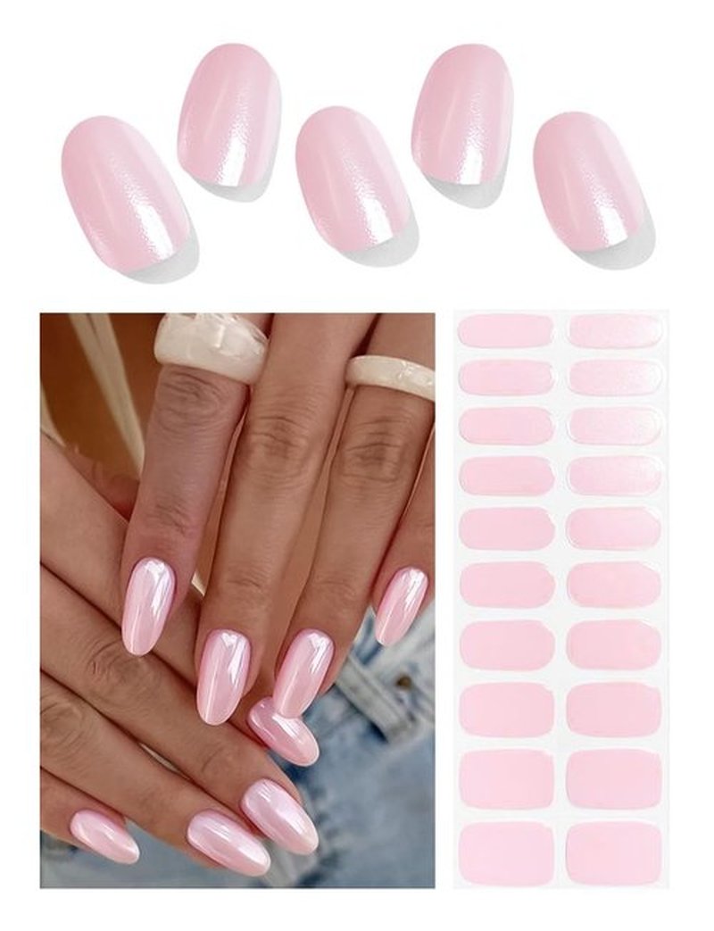 Semi Cured Gel Nail Strips, Glazed Donut, Pink 20pcs Adhesive UV Sticker, Wraps for Home Manicure DIY