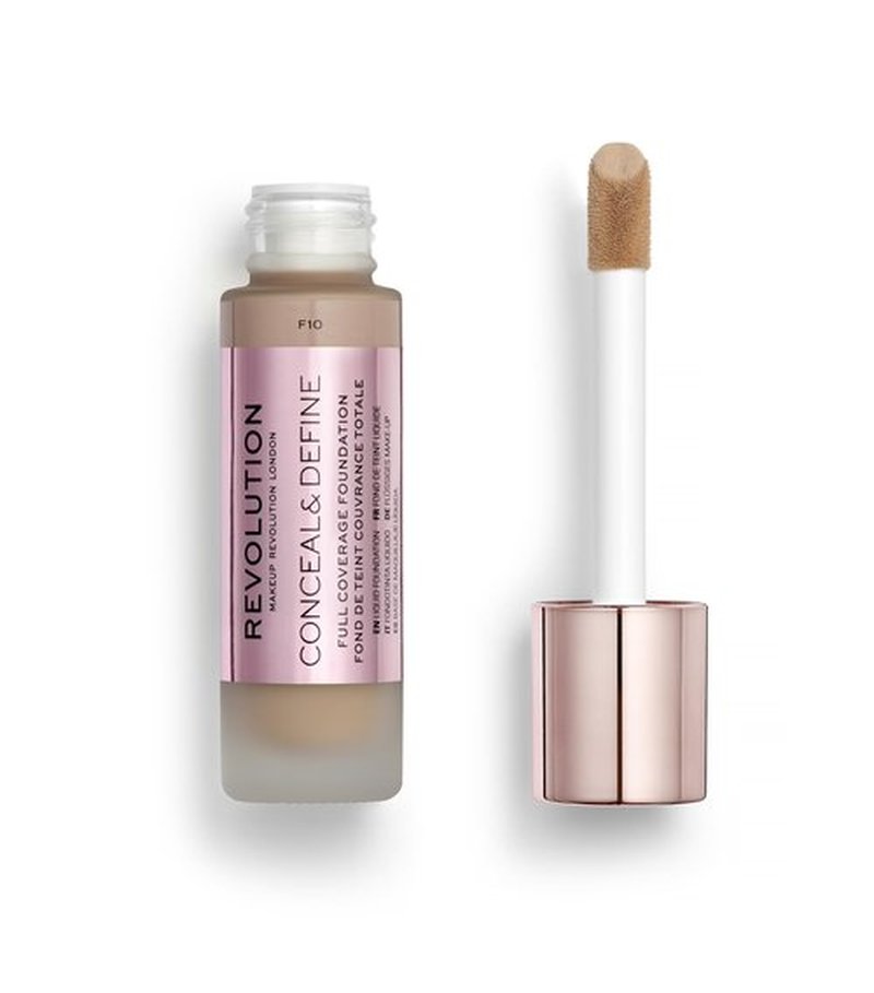 Revolution Beauty London, Conceal & Define Foundation, Full Coverage, Long-Lasting Matte Finish, Vegan & Cruelty-Free, F10 Medium Skin Tones, 0.8 fl oz