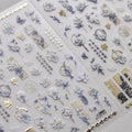 Antique Flower Nail Art Stickers 5D Nail Decals Self Adhsive Chinese Porcelain Style Orchid Flowers Sticker for Women Girls DIY Nails Manicure Salon (Flower)