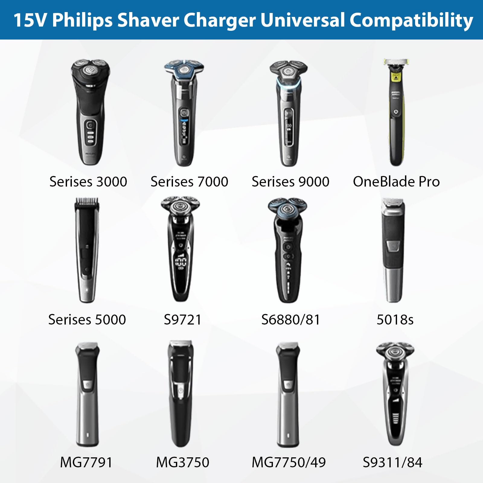 15V for Philips Shaver Charger HQ8505 Cable for Philips Norelco Series 3000,5000,7000,One Blade QP6651 QP6510 QP6520 BT5502 QP6650 QP6620 Beard Trimmer,Electric Razor USB Charging Cord (Black)