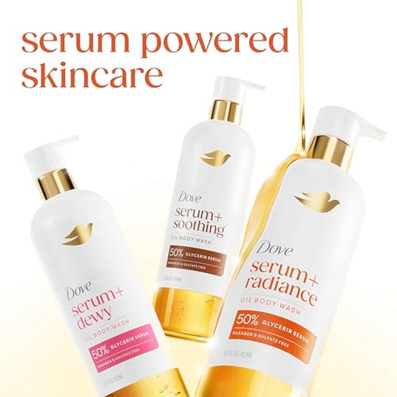 Dove Serum+ Shower Oil Body Wash with Jojoba & Monoi Flower Oils, Radiance Hydrating Cleanser, 15.3 fl oz