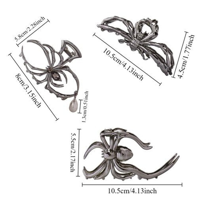 Halloween 3PCS Spider Hair Claw Clips Hair Accessories for Women Girls, Gothic Black Metal with Pearl Charms Large Medium Size Catch Clips for thick Hair Styling Tool Holiday Gifts(Black Gun)