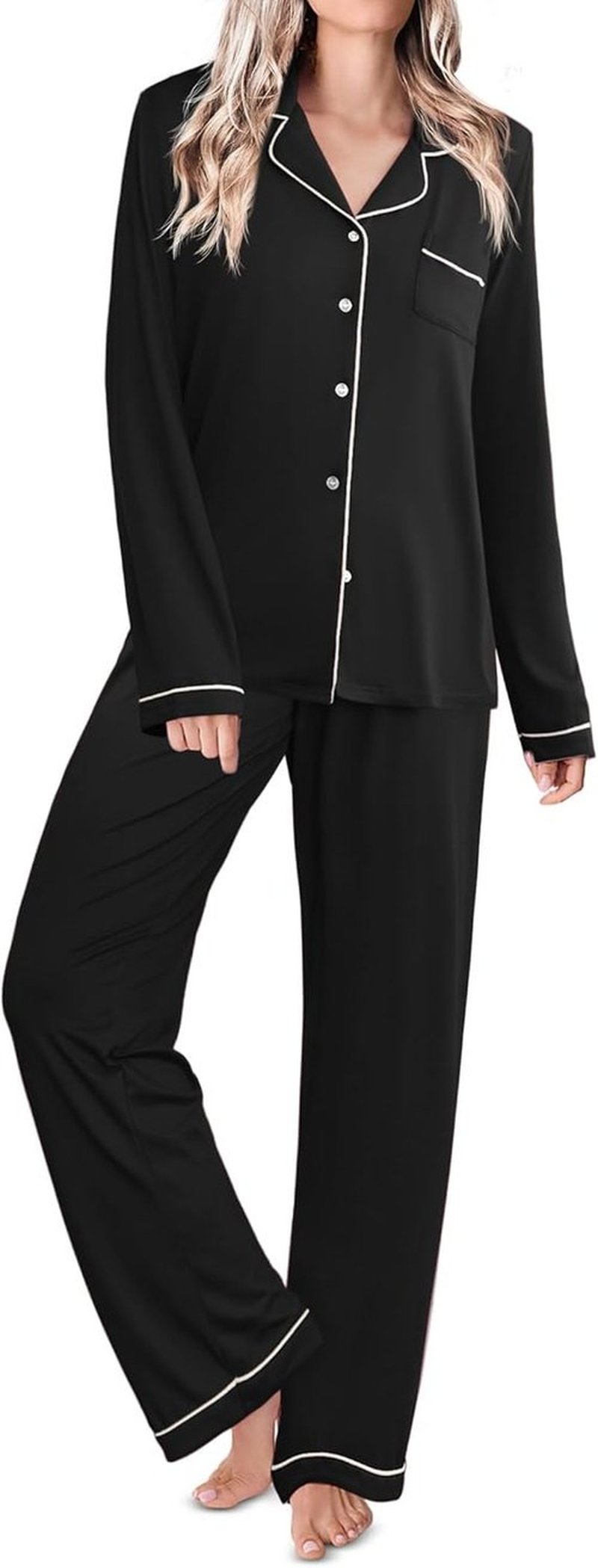 Ekouaer Women's Classic Pajama Set - Comfortable Long Sleepwear in Sizes S-XXL