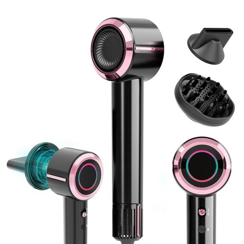 CINOSTAR Hair Dryer, Fast Drying Blow Dryer with Diffuser, with 110, 000RPM Brushless Motor&Ionic Technology No Heat Damage, Lightweight for Women and Travel, Low Noise, Black & Light Coral