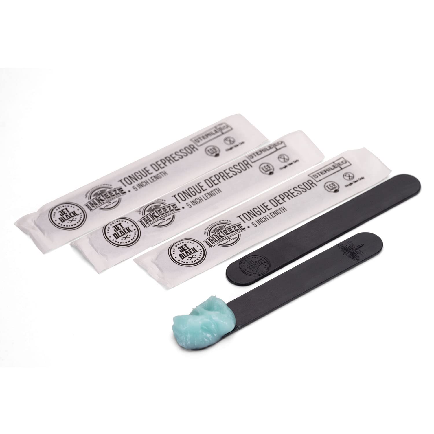 Jet Black Tattoo Tongue Depressor, Eco Friendly Tattoo Supplies, 5" Individually packaged and EO Sterilized, Easy Transferring Ointments, 100 Count