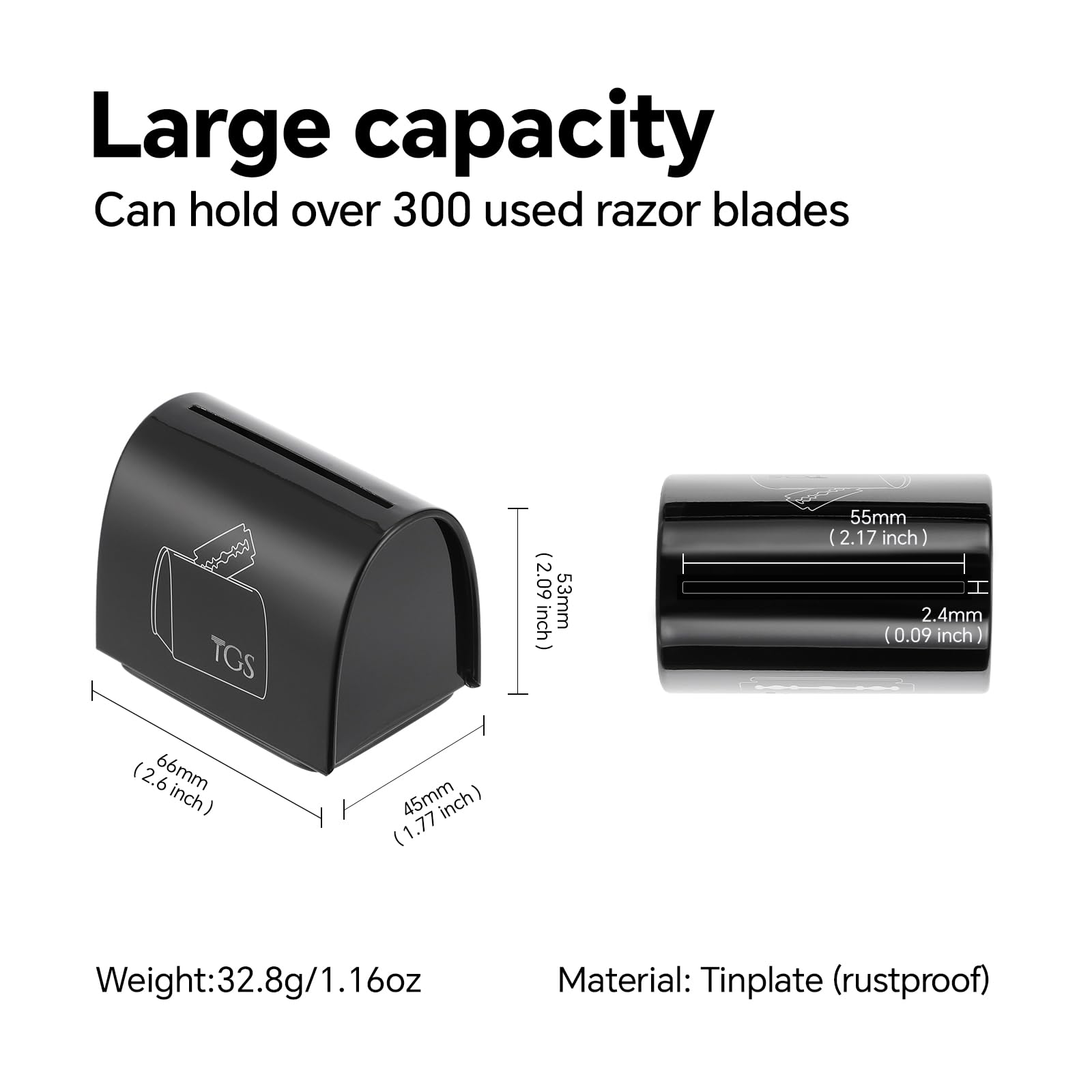 THE GROOMING SOCIETY Razor Blade Storage Bank & Disposal Case, Mail Box for Used DE Safety Razor Blades (Black)