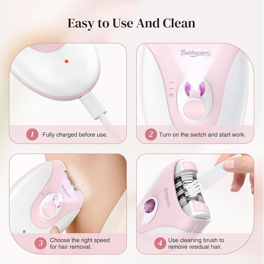 Epilator for Women, Silent Smooth Glide 2-Speed Facial Hair Removal Device, Cordless Rechargeable Hair Remover for Face, Legs, Bikini, Arms