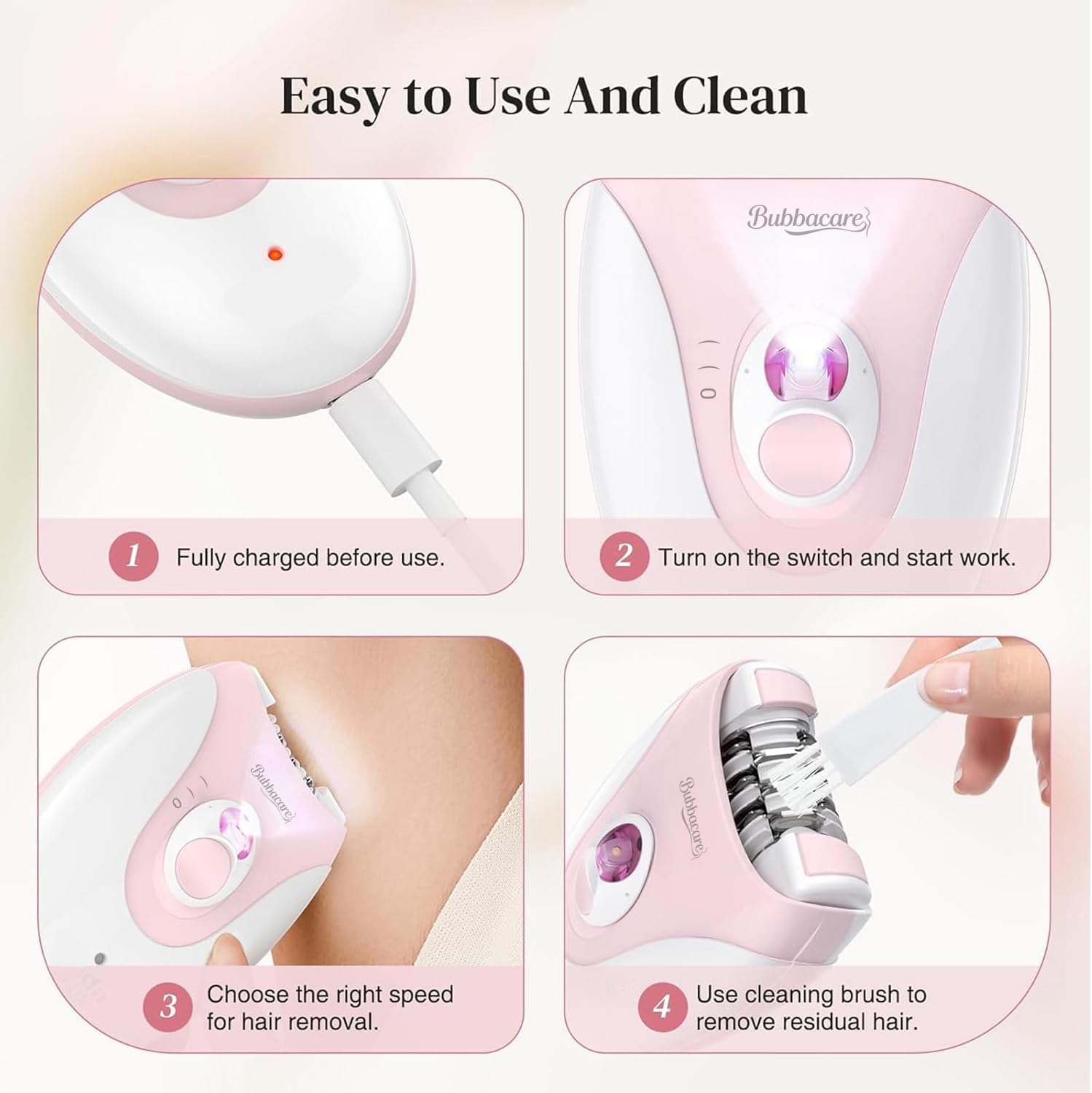 Epilator for Women, Silent Smooth Glide 2-Speed Facial Hair Removal Device, Cordless Rechargeable Hair Remover for Face, Legs, Bikini, Arms