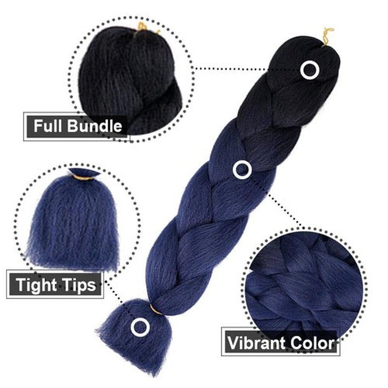 AIDUSA Ombre Braiding Hair Black to Dark Blue 5 Pcs Synthetic Afro Braiding Hair Extensions 24 Inch 2 Tones for Women Twist Crochet Braids 100g (#B20 Black to Dark Blue)