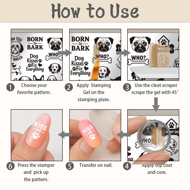 UNICRAFTALE 3Pcs Cute Dog Nail Stamp Plates Set Pets Animals Nail Stamping Plate Puppy Love Image Nail Stencils Dog Paws Design Nail Art Stamping Template with Nail Scraper for Dog Lover Manicure