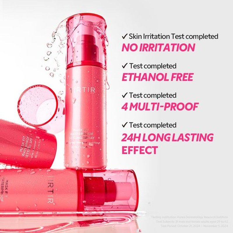 TIRTIR Waterproof Setting Spray – 24 Hour Long Lasting Fix, Sweatproof Water Resistant Makeup Finisher – Ethanol Free, Semi Matte Finish for Oily Skin – Korean Makeup Fixer