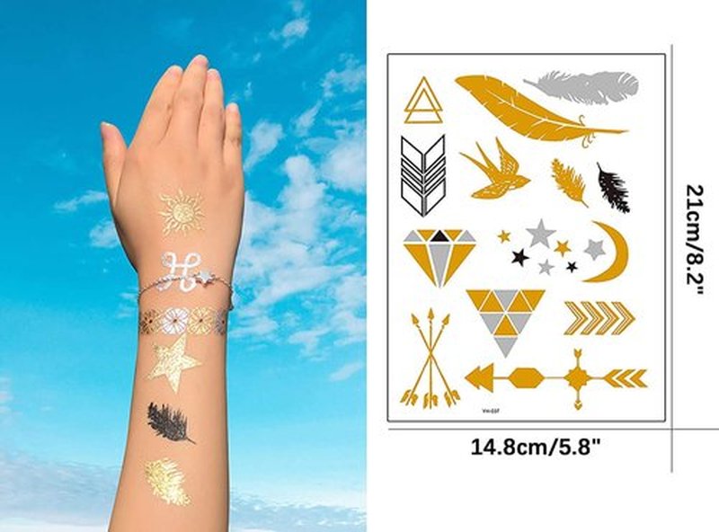 CUTELIILI Metallic Temporary Tattoo 260+ Gold Silver Fake Tattoos for Women,Flash Jewelry Gold Tattoos Waterproof and Long Lasting