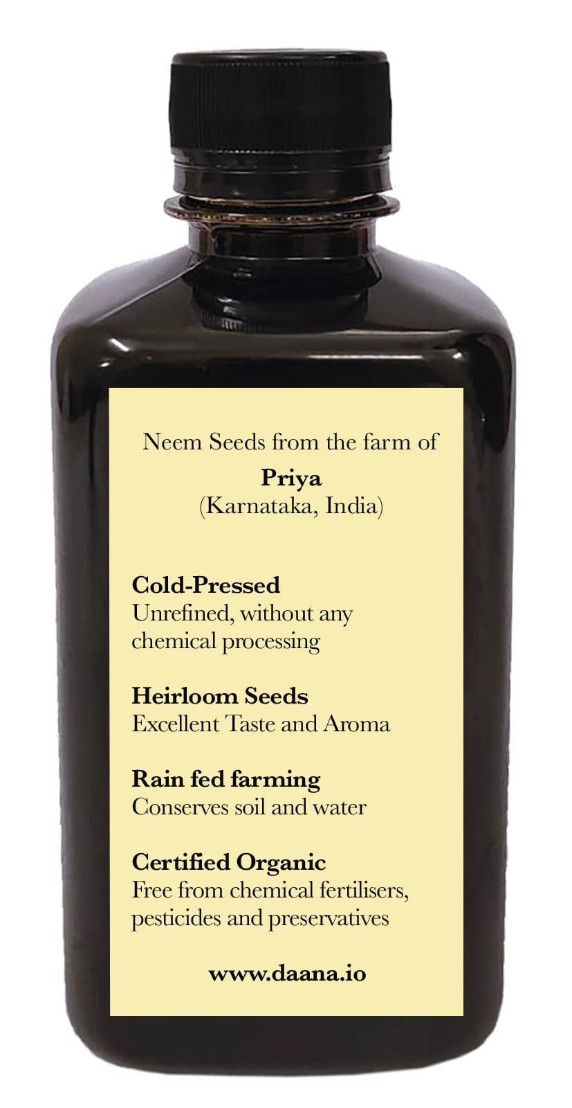 DAANA Neem Oil for Skin and Hair: Certified USDA Organic, Extra Virgin, Cold Pressed (12 Fl Oz)