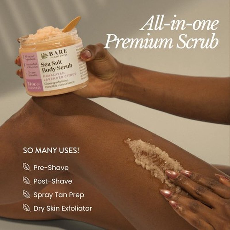 Bare Botanics Body Scrub - Himalayan Lavender Citrus Exfoliator with Moisturizers | 24 oz, Cruelty-Free