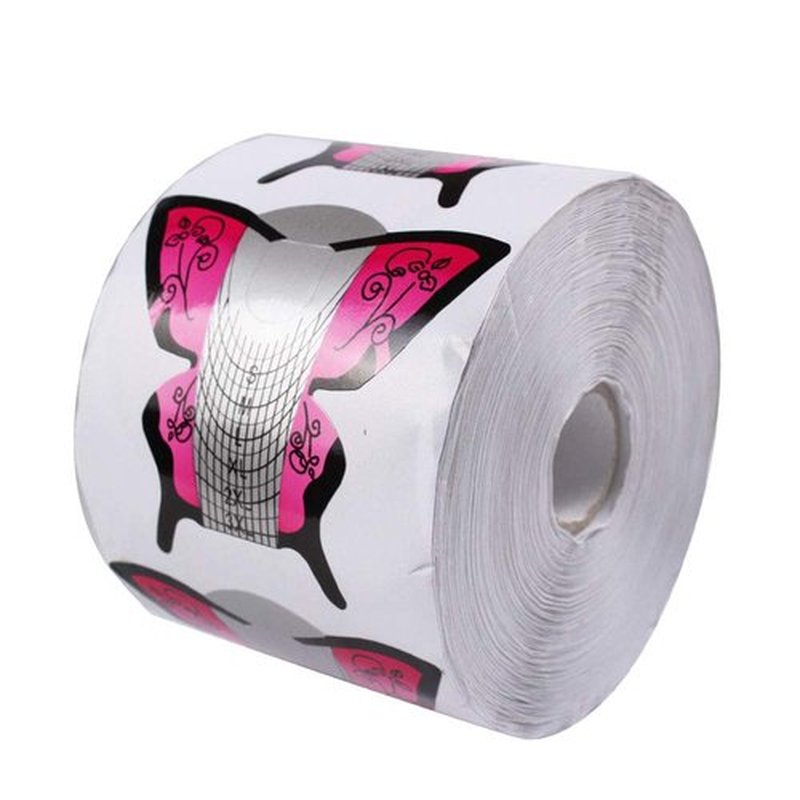 Beauty Leader 500pcs Nail Form Pink Butterfly Design Adhesive Nail Form for Acrylic/UV Gel Nail Tips Extension Manicure Nail Art Forms