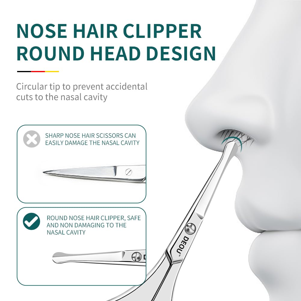 DEOU Nose Hair Trimmer - Paris Tower - Inspired Design with Tail Handle - Premium Stainless Steel - All - in - One Grooming & Multipurpose Shears - Safe, Hygienic & Portable
