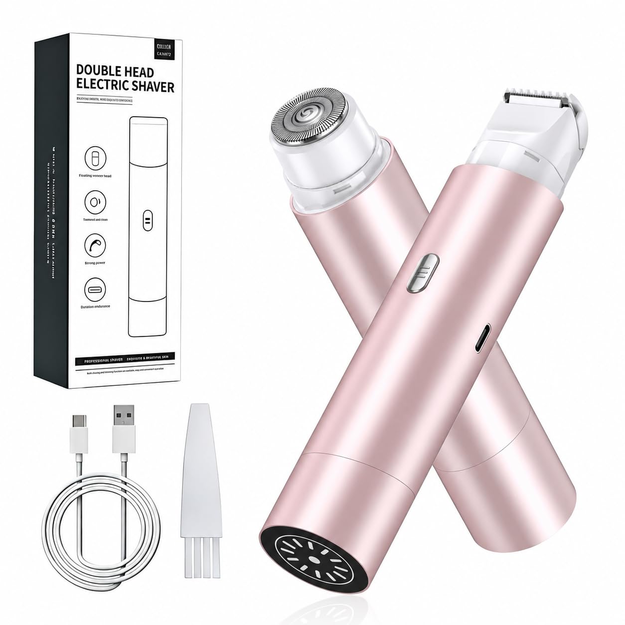 Women's Bikini Trimmers, Dual Head Cordless Body & Face Hair Electric Shaver, IPX8 Waterproof Wet & Dry Razor for Legs, Underarms & Sensitive Skin – Rose Pink